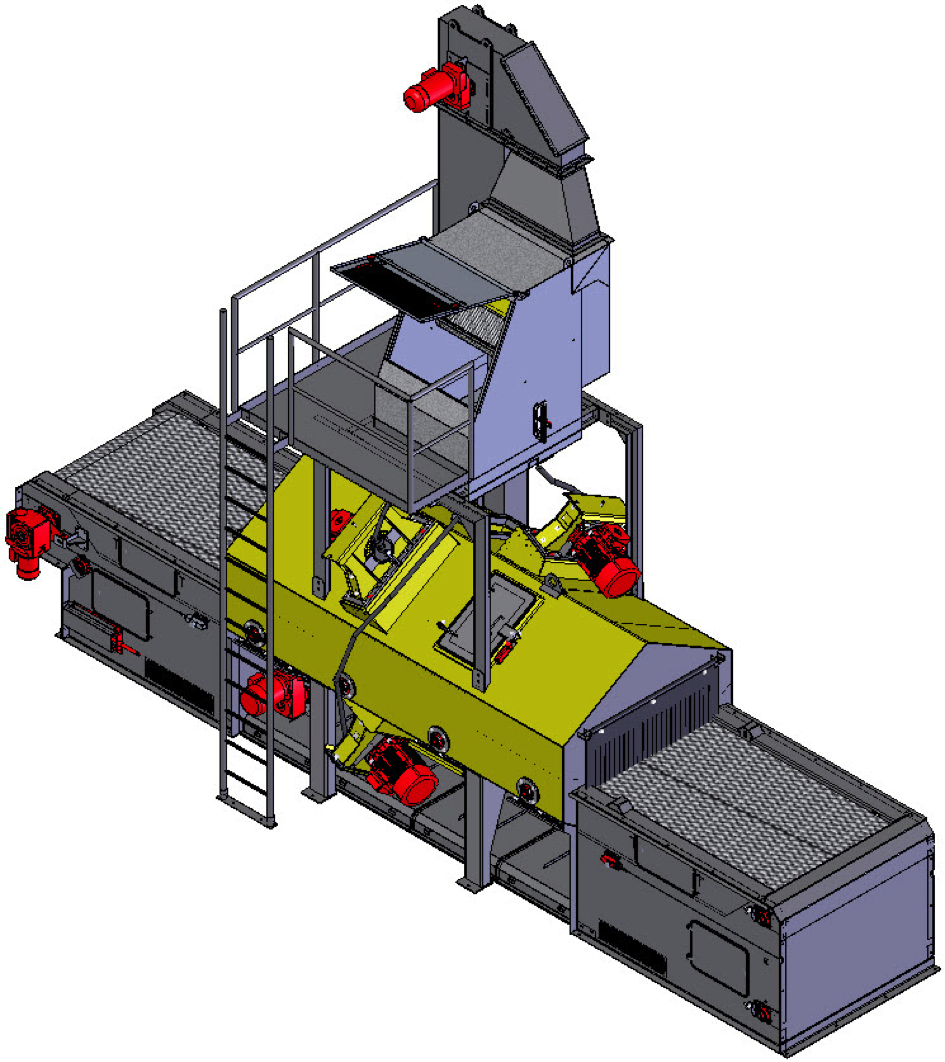 Fig. 1: Wire mesh conveyor shot blast machine, schematically, without foundation  (Rump Strahlanlagen GmbH & Co. KG) 